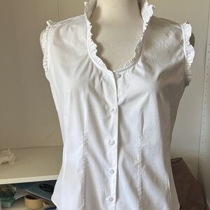 Relativity White Ruffled Sleeveless Button-Front Blouse